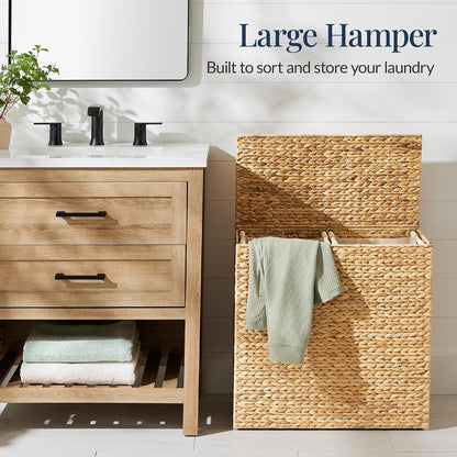 Large Laundry Hamper with Lid, Natural Handwoven Hyacinth Laundry Basket, W/Removeable & Washable Liner Bag, Portable, Handles, 30 Gallon (114 liters) - Natural