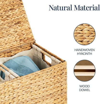 Large Laundry Hamper with Lid, Natural Handwoven Hyacinth Laundry Basket, W/Removeable & Washable Liner Bag, Portable, Handles, 30 Gallon (114 liters) - Natural
