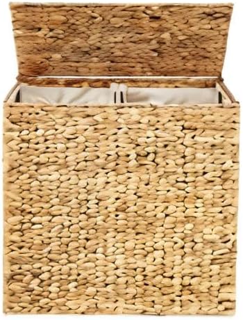 Large Laundry Hamper with Lid, Natural Handwoven Hyacinth Laundry Basket, W/Removeable & Washable Liner Bag, Portable, Handles, 30 Gallon (114 liters) - Natural