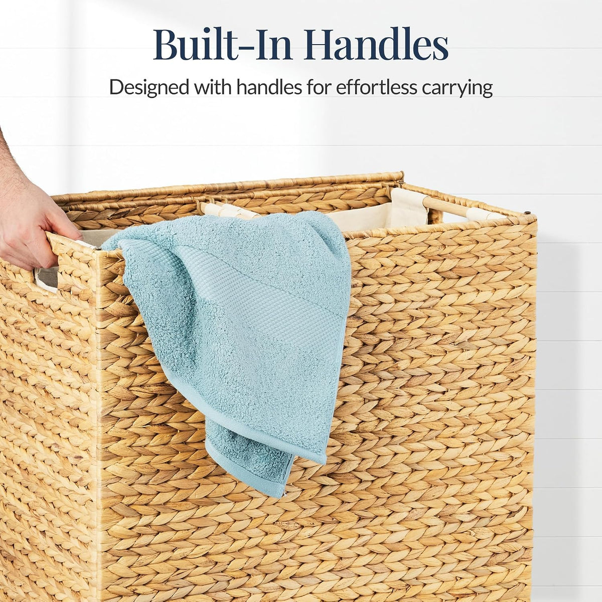 Large Laundry Hamper with Lid, Natural Handwoven Hyacinth Laundry Basket, W/Removeable & Washable Liner Bag, Portable, Handles, 30 Gallon (114 liters) - Natural