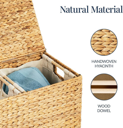 Large Laundry Hamper with Lid, Natural Handwoven Hyacinth Laundry Basket, W/Removeable & Washable Liner Bag, Portable, Handles, 30 Gallon (114 liters) - Natural