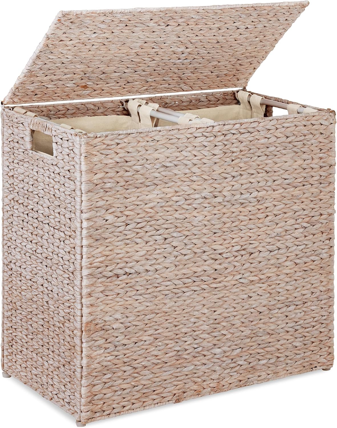 Large Laundry Hamper with Lid, Natural Handwoven Hyacinth Laundry Basket, W/Removeable & Washable Liner Bag, Portable, Handles, 30 Gallon (114 liters) - Natural