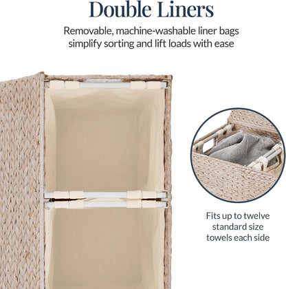 Large Laundry Hamper with Lid, Natural Handwoven Hyacinth Laundry Basket, W/Removeable & Washable Liner Bag, Portable, Handles, 30 Gallon (114 liters) - Natural
