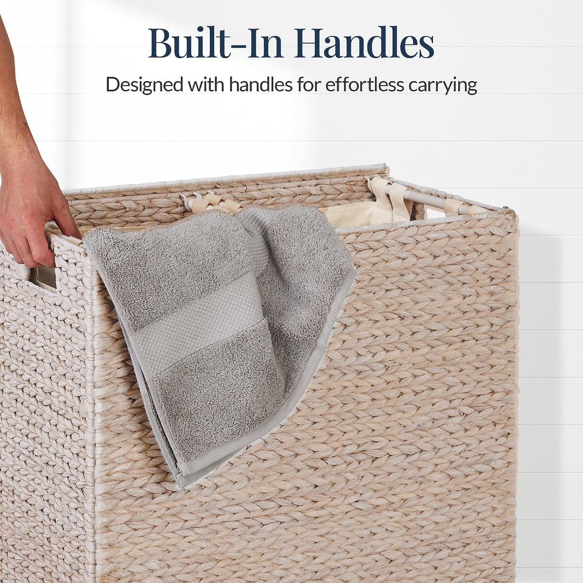 Large Laundry Hamper with Lid, Natural Handwoven Hyacinth Laundry Basket, W/Removeable & Washable Liner Bag, Portable, Handles, 30 Gallon (114 liters) - Natural
