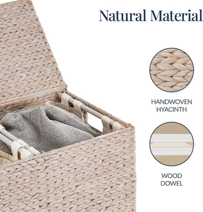 Large Laundry Hamper with Lid, Natural Handwoven Hyacinth Laundry Basket, W/Removeable & Washable Liner Bag, Portable, Handles, 30 Gallon (114 liters) - Natural