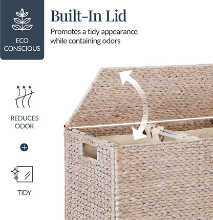 Large Laundry Hamper with Lid, Natural Handwoven Hyacinth Laundry Basket, W/Removeable & Washable Liner Bag, Portable, Handles, 30 Gallon (114 liters) - Natural