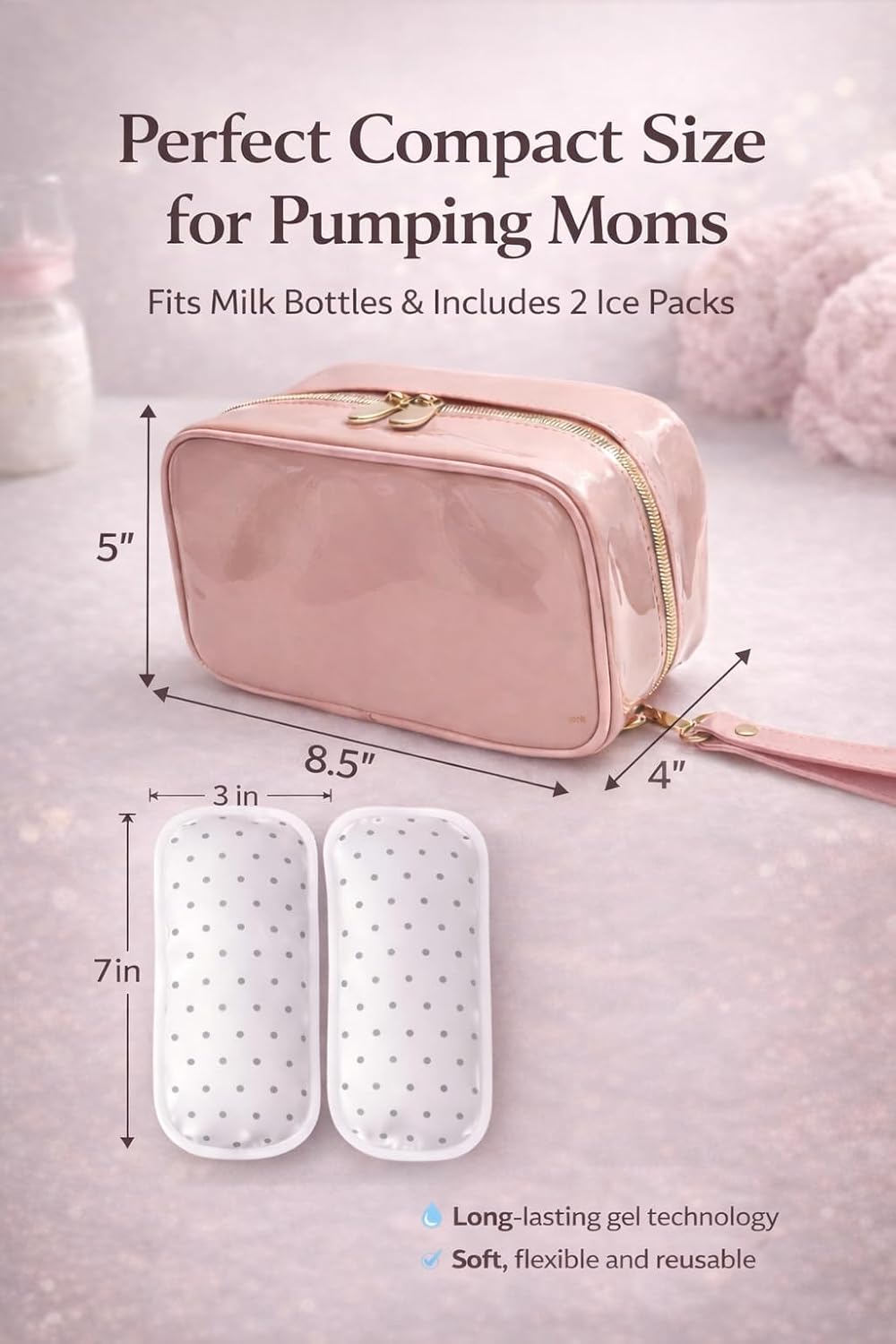 Breast Milk Cooler Bag for Working Moms, Insulated Travel Bag with 2 Ice Packs, Leakproof Breastmilk Storage for Pumping & Travel
