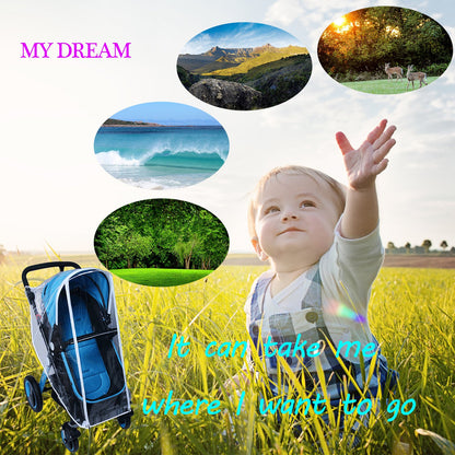 Baby Stroller Rain Cover Umbrella Weather Shield Accessories Universal Size Protect from Rain Wind Snow Dust Water Proof Ventilate Clear Food Grade Materia EVA Plastic Zipper Black (Small)
