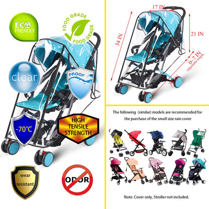 Baby Stroller Rain Cover Umbrella Weather Shield Accessories Universal Size Protect from Rain Wind Snow Dust Water Proof Ventilate Clear Food Grade Materia EVA Plastic Zipper Black (Small)