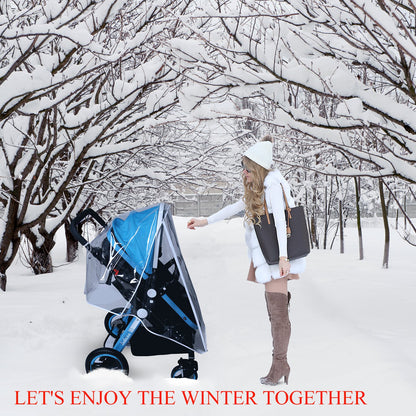 Baby Stroller Rain Cover Umbrella Weather Shield Accessories Universal Size Protect from Rain Wind Snow Dust Water Proof Ventilate Clear Food Grade Materia EVA Plastic Zipper Black (Small)