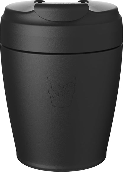 Commuter Travel Mug - Insulated Stainless Steel Reusable Coffee Cup with Spillproof Flip Lid - 12oz/340ml - Black