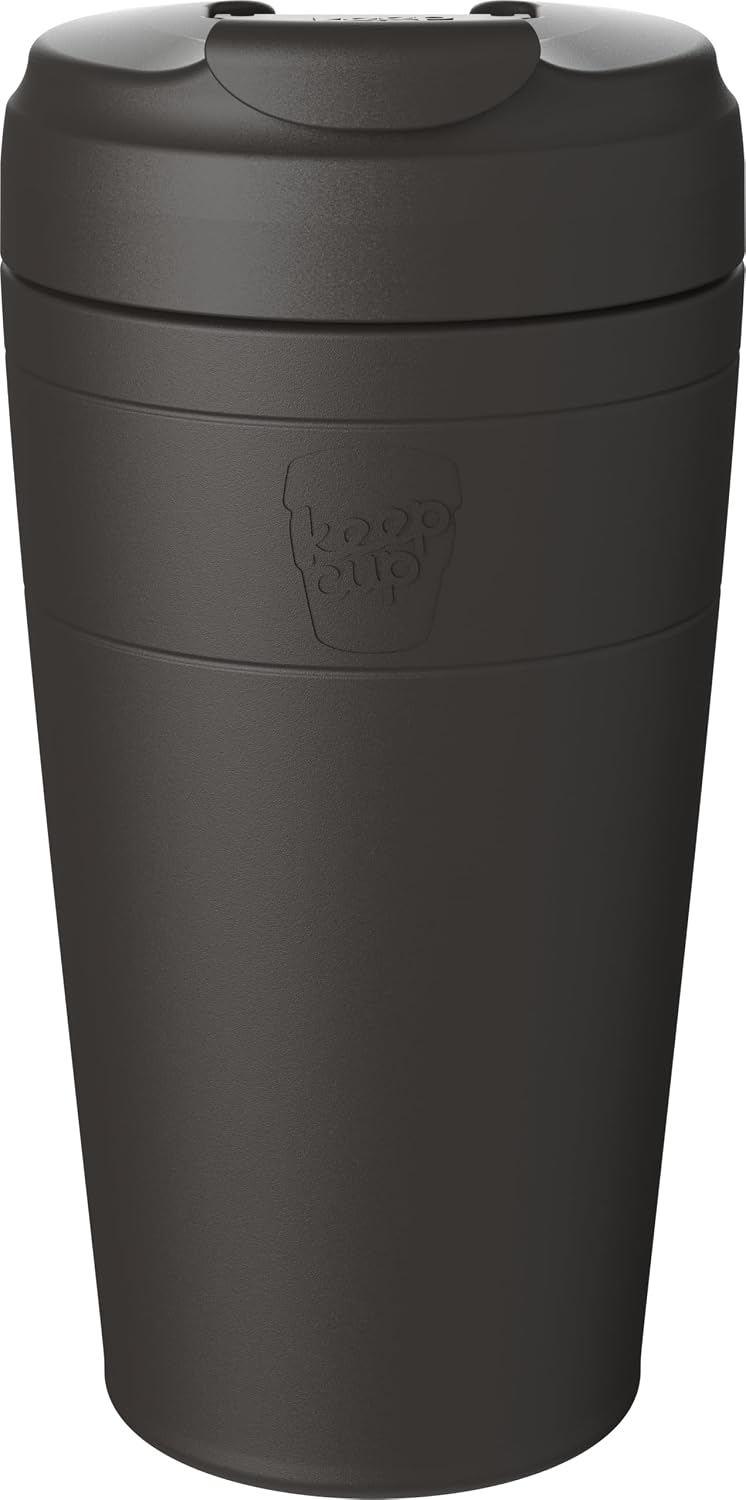 Commuter Travel Mug - Insulated Stainless Steel Reusable Coffee Cup with Spillproof Flip Lid - 12oz/340ml - Black