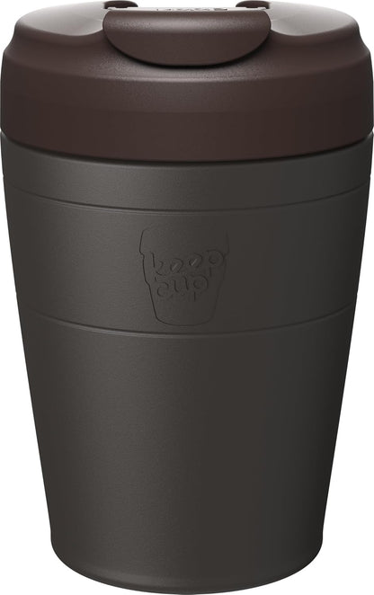 Commuter Travel Mug - Insulated Stainless Steel Reusable Coffee Cup with Spillproof Flip Lid - 12oz/340ml - Black