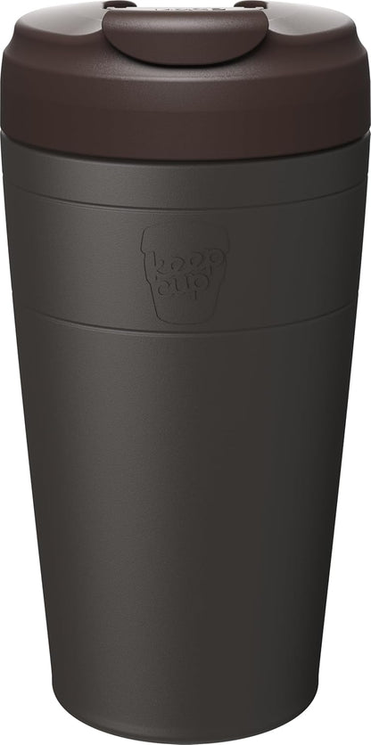 Commuter Travel Mug - Insulated Stainless Steel Reusable Coffee Cup with Spillproof Flip Lid - 12oz/340ml - Black
