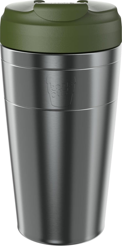 Commuter Travel Mug - Insulated Stainless Steel Reusable Coffee Cup with Spillproof Flip Lid - 12oz/340ml - Black