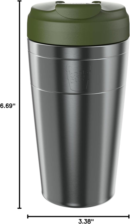 Commuter Travel Mug - Insulated Stainless Steel Reusable Coffee Cup with Spillproof Flip Lid - 12oz/340ml - Black