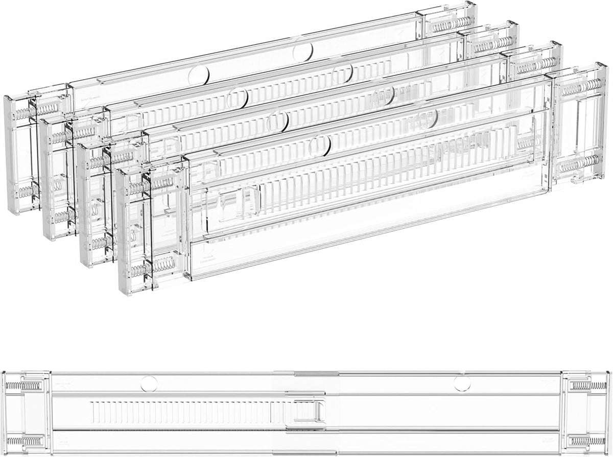 4 Pack 3.2 Inch Shallow Acrylic Drawer Dividers for Clothes,Expandable Deep Dresser Dividers From 15 to 21'',Adjustable Drawer Separators for Dresser,Nursery and Baby Clothing,Sock,Underwear