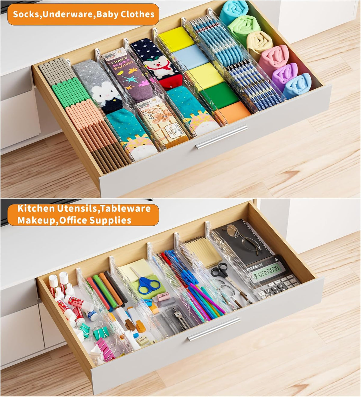 4 Pack 3.2 Inch Shallow Acrylic Drawer Dividers for Clothes,Expandable Deep Dresser Dividers From 15 to 21'',Adjustable Drawer Separators for Dresser,Nursery and Baby Clothing,Sock,Underwear