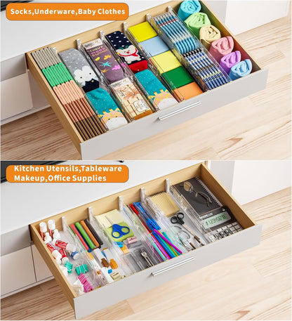 4 Pack 3.2 Inch Shallow Acrylic Drawer Dividers for Clothes,Expandable Deep Dresser Dividers From 15 to 21'',Adjustable Drawer Separators for Dresser,Nursery and Baby Clothing,Sock,Underwear