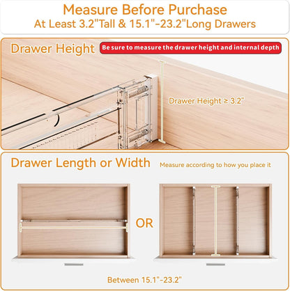 4 Pack 3.2 Inch Shallow Acrylic Drawer Dividers for Clothes,Expandable Deep Dresser Dividers From 15 to 21'',Adjustable Drawer Separators for Dresser,Nursery and Baby Clothing,Sock,Underwear