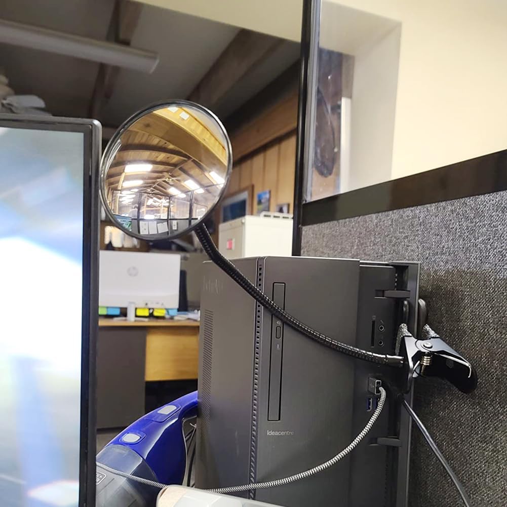 Acrylic Clip On Rear View Cubicle Mirror, Flexible Convex Security Mirror for Personal Safety Desk Rearview Monitors or Anywhere (3.75", Round)