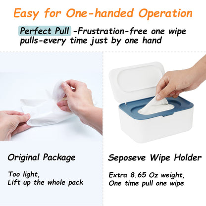 Wipes Dispenser, Wipe Holder for Baby & Adult, Refillable Baby Wipe Container, Keeps Wipes Clean. Non-Slip, Easy Pull Wipes Pouch Case, Grey