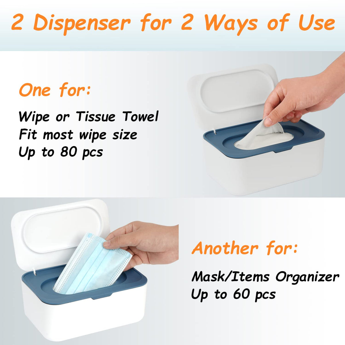 Wipes Dispenser, Wipe Holder for Baby & Adult, Refillable Baby Wipe Container, Keeps Wipes Clean. Non-Slip, Easy Pull Wipes Pouch Case, Grey