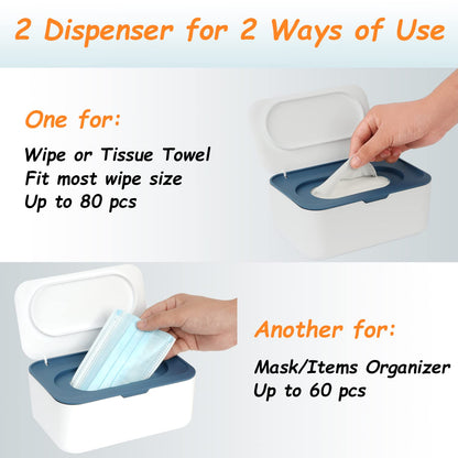 Wipes Dispenser, Wipe Holder for Baby & Adult, Refillable Baby Wipe Container, Keeps Wipes Clean. Non-Slip, Easy Pull Wipes Pouch Case, Grey