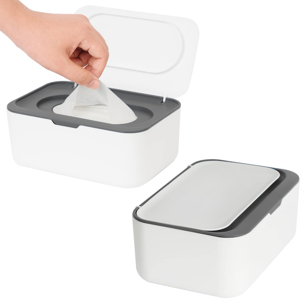 Wipes Dispenser, Wipe Holder for Baby & Adult, Refillable Baby Wipe Container, Keeps Wipes Clean. Non-Slip, Easy Pull Wipes Pouch Case, Grey