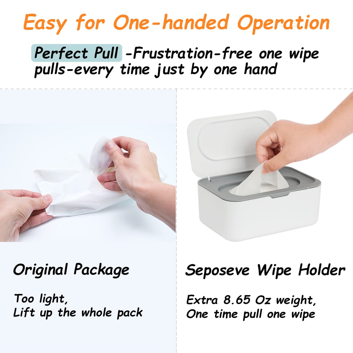 Wipes Dispenser, Wipe Holder for Baby & Adult, Refillable Baby Wipe Container, Keeps Wipes Clean. Non-Slip, Easy Pull Wipes Pouch Case, Grey