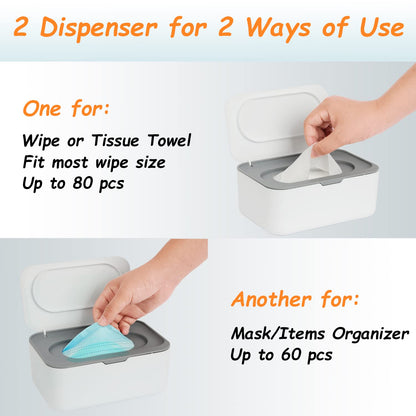 Wipes Dispenser, Wipe Holder for Baby & Adult, Refillable Baby Wipe Container, Keeps Wipes Clean. Non-Slip, Easy Pull Wipes Pouch Case, Grey