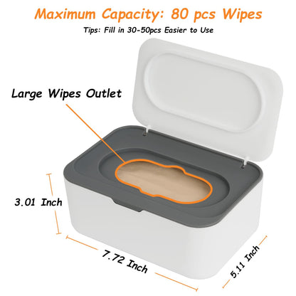 Wipes Dispenser, Wipe Holder for Baby & Adult, Refillable Baby Wipe Container, Keeps Wipes Clean. Non-Slip, Easy Pull Wipes Pouch Case, Grey