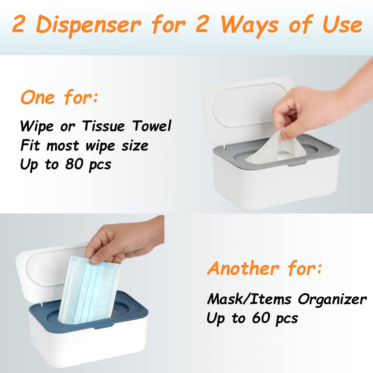 Wipes Dispenser, Wipe Holder for Baby & Adult, Refillable Baby Wipe Container, Keeps Wipes Clean. Non-Slip, Easy Pull Wipes Pouch Case, Grey