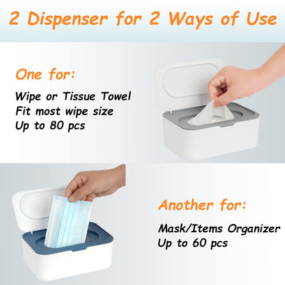 Wipes Dispenser, Wipe Holder for Baby & Adult, Refillable Baby Wipe Container, Keeps Wipes Clean. Non-Slip, Easy Pull Wipes Pouch Case, Grey