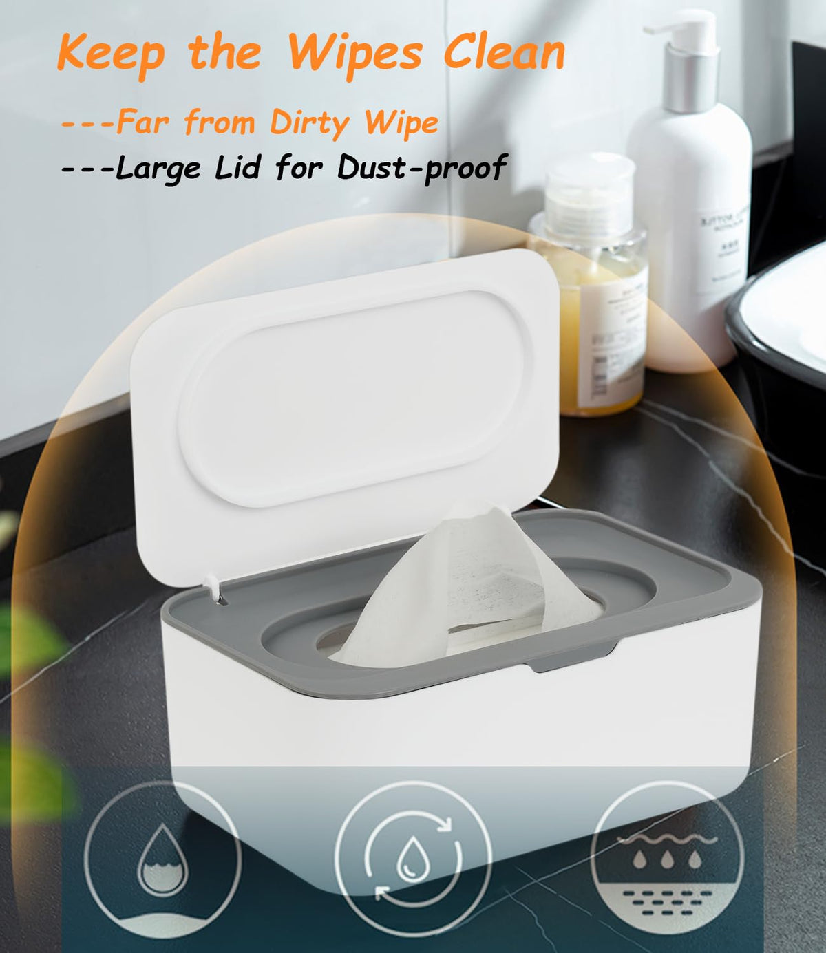 Wipes Dispenser, Wipe Holder for Baby & Adult, Refillable Baby Wipe Container, Keeps Wipes Clean. Non-Slip, Easy Pull Wipes Pouch Case, Grey