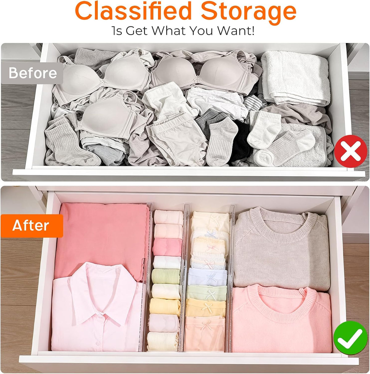 8 Pack 4" High Drawer Dividers for Clothes, 10.2"-16.5" Expandable