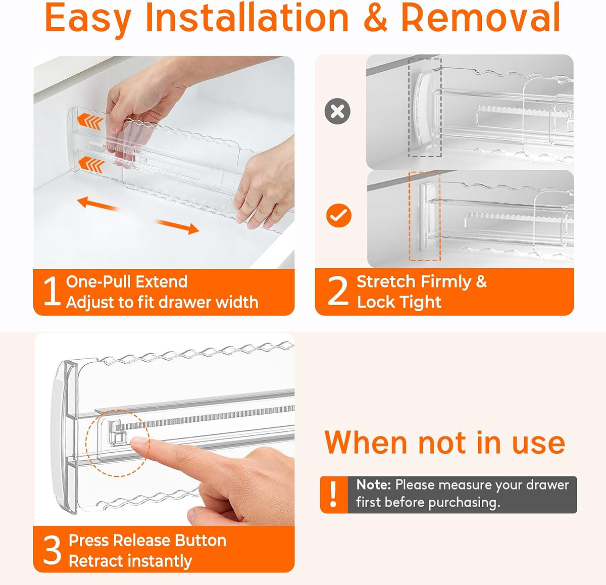 8 Pack 4" High Drawer Dividers for Clothes, 10.2"-16.5" Expandable