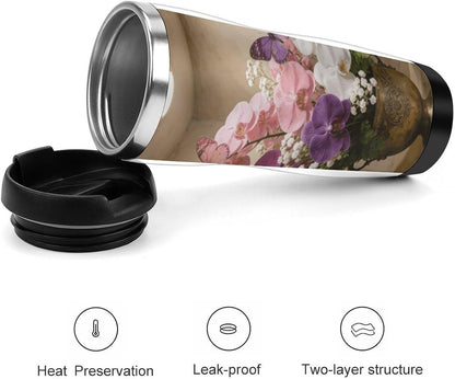 13oz Insulated Travel Coffee Mug Reusable Coffee Cup Water Bottle | Aesthetic Butterfly Orchid Travel Mug with Leak Proof Lid Double Wall Stainless Steel Coffee Tumbler Personalized Gift