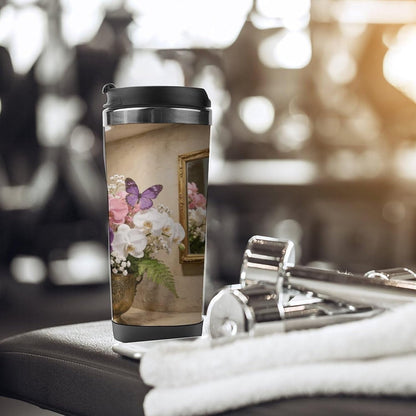 13oz Insulated Travel Coffee Mug Reusable Coffee Cup Water Bottle | Aesthetic Butterfly Orchid Travel Mug with Leak Proof Lid Double Wall Stainless Steel Coffee Tumbler Personalized Gift