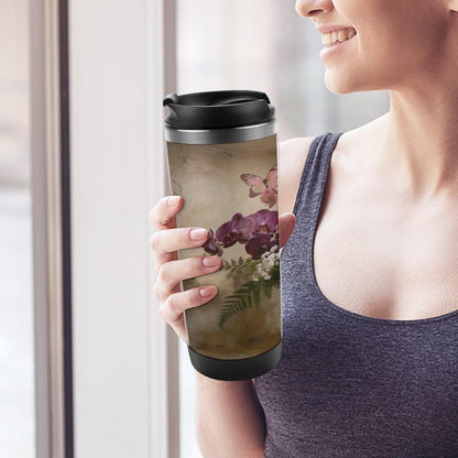13oz Insulated Travel Coffee Mug Reusable Coffee Cup Water Bottle | Aesthetic Butterfly Orchid Travel Mug with Leak Proof Lid Double Wall Stainless Steel Coffee Tumbler Personalized Gift