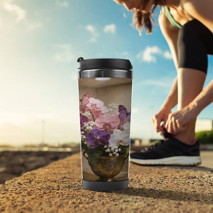 13oz Insulated Travel Coffee Mug Reusable Coffee Cup Water Bottle | Aesthetic Butterfly Orchid Travel Mug with Leak Proof Lid Double Wall Stainless Steel Coffee Tumbler Personalized Gift