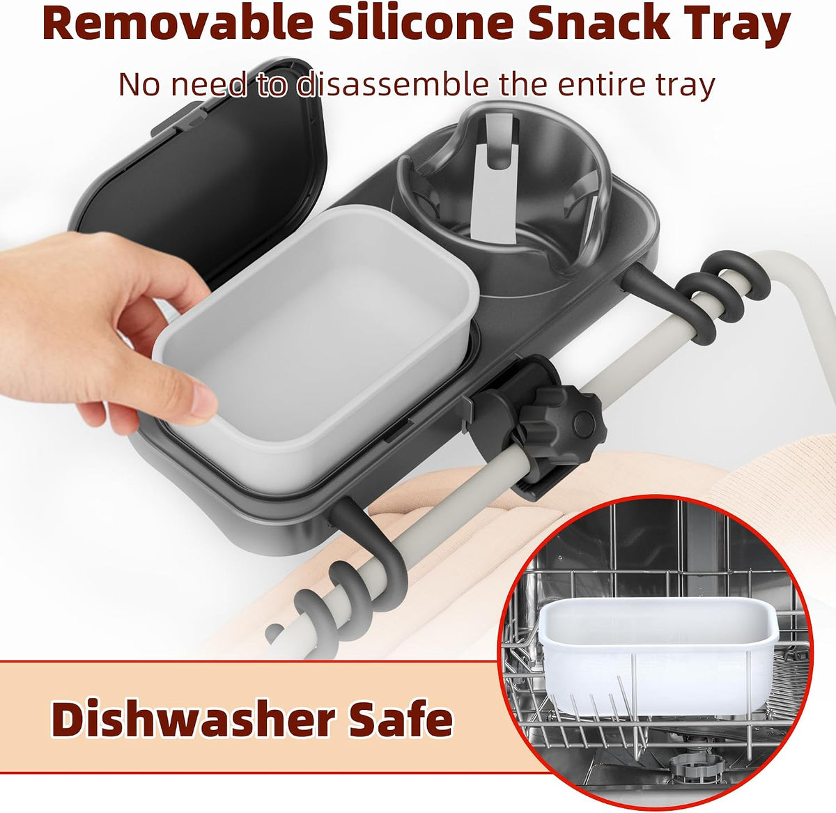 Universal Stroller Snack Tray, Easy Clean Removable Silicone Insert