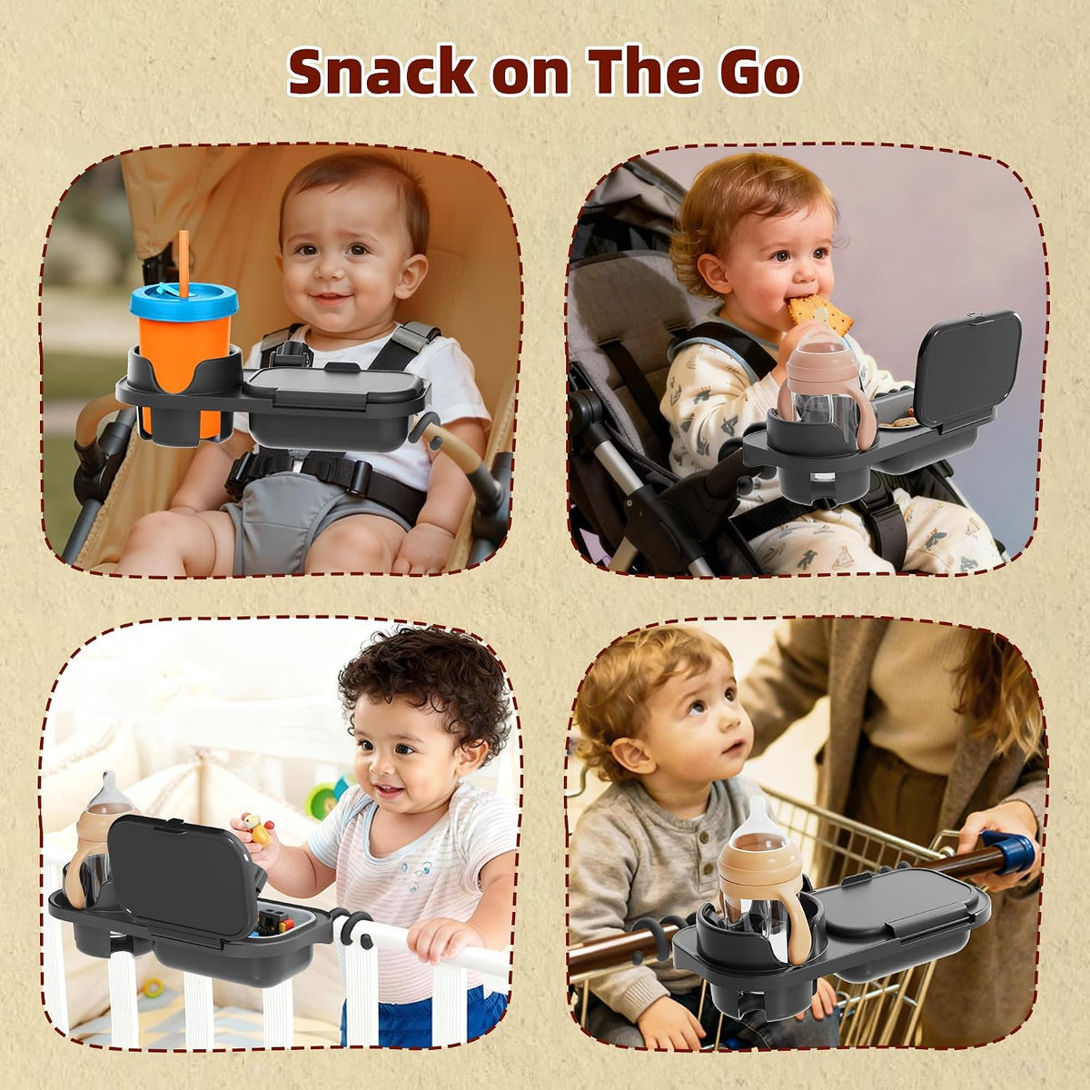 Universal Stroller Snack Tray, Easy Clean Removable Silicone Insert