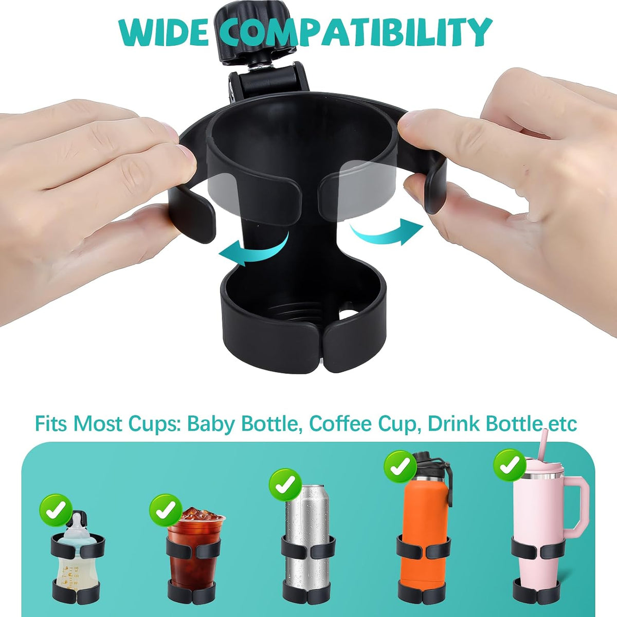Cup Holder for Stroller Compatible with Nuna Mixx Next Stroller, Water Bottle Holder for Stroller Universal Cup Holder Fit for Uppababy Doona Strollers, Cup & Cold Beverage Holder Stroller Accessories