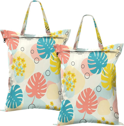 Leaves Flowers Waterproof Travel Laundry Bag Washable 2 Count