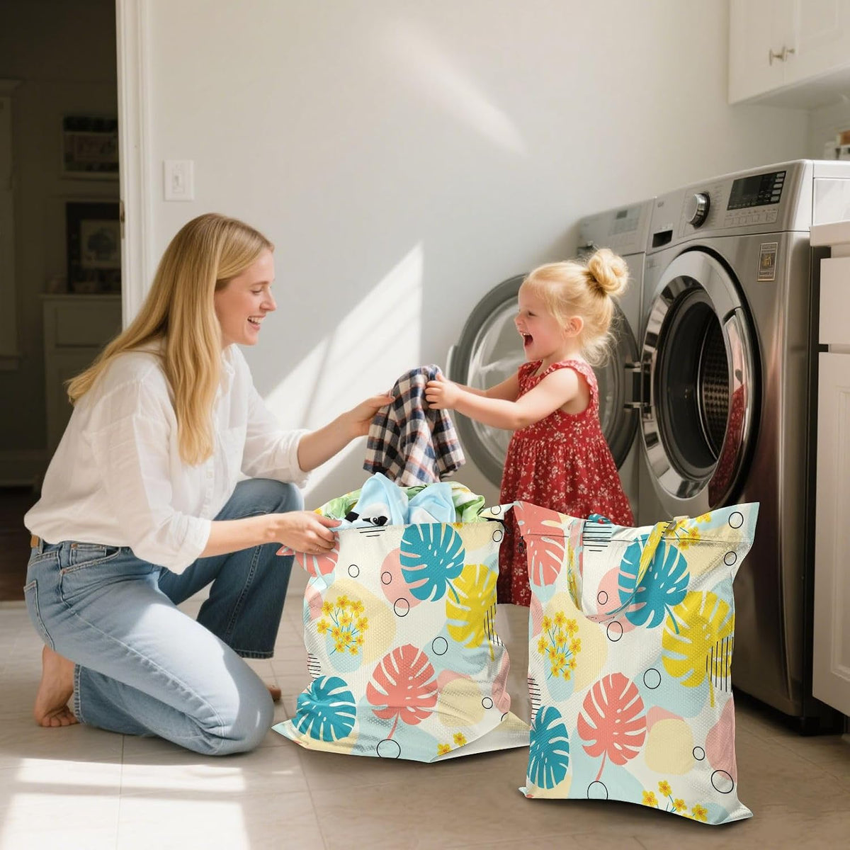 Leaves Flowers Waterproof Travel Laundry Bag Washable 2 Count