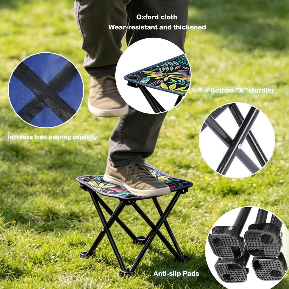 Portable Collapsible Stool Outdoor Folding Chair Small Camping Stool for Hiking,Fishing,Gardening,Beach and Travel with Carry Bag (1 Pack,Pattern)