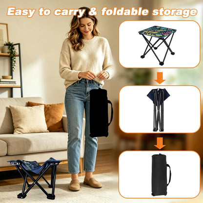 Portable Collapsible Stool Outdoor Folding Chair Small Camping Stool for Hiking,Fishing,Gardening,Beach and Travel with Carry Bag (1 Pack,Pattern)