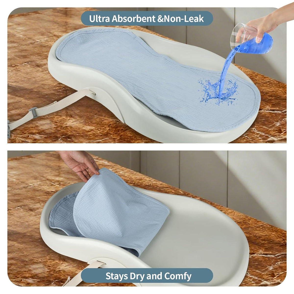 4 Pcs Muslin Changing Pad Liners Fits in Peanut Shape Changing Pad-Blue