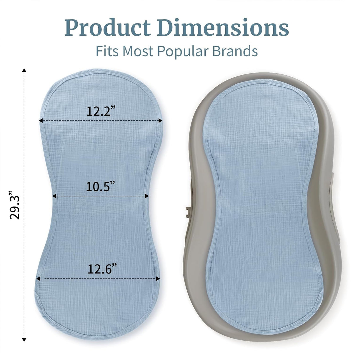 4 Pcs Muslin Changing Pad Liners Fits in Peanut Shape Changing Pad-Blue